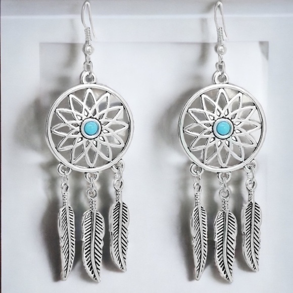 DreamCatcher Boho Feather Dangle Earrings Pierced Native American Aztec Western - Picture 11 of 11
